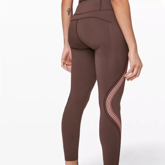 Lululemon Speed Light Yoga Leggings Brown with Pink Stripes Size 8 Excellent - Picture 2 of 13